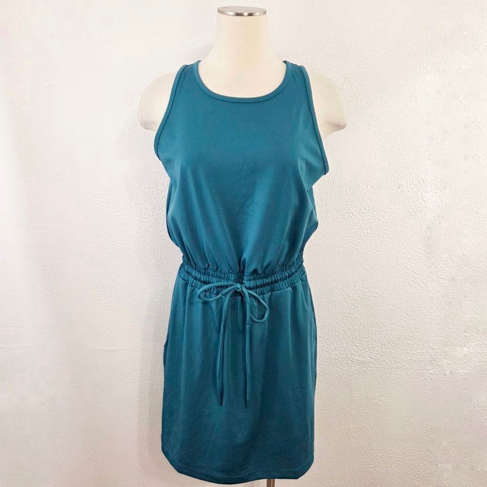 Lou & Grey Luvstretch Scoop Neck Pocket Dress teal blue green mini size small